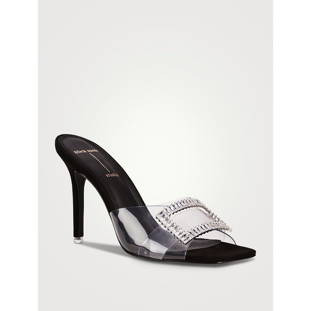 Black Suede Studio Marlene Mule Heels Black Suede Leather
